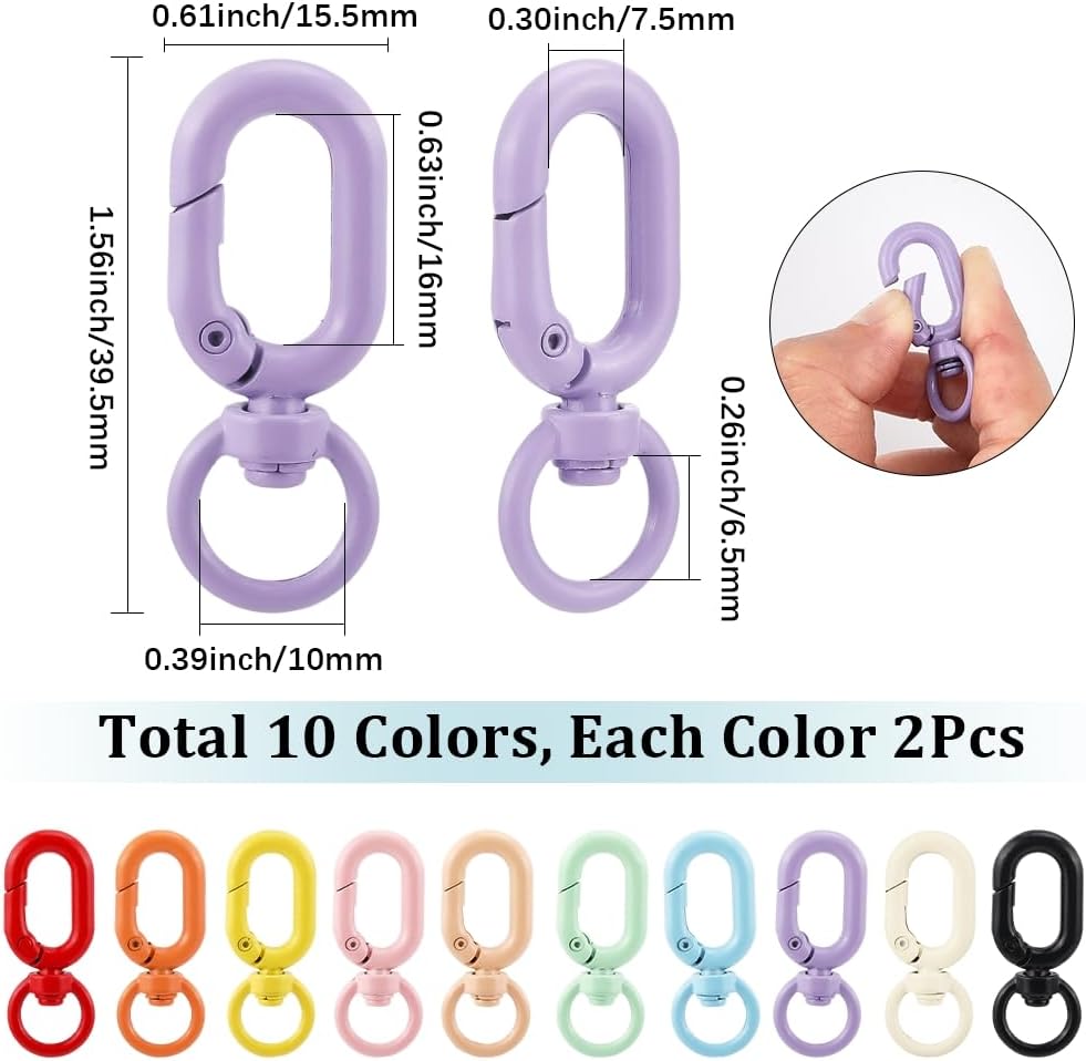 SUNNYCLUE 1 Box 20Pcs 10 Colors Swivel Keychain Clasp Colorful Keychain Clips Metal Bulk Alloy Hooks Cute Snap Hook Lobster Oval Jump Ring Keyring for Jewelry Making Key Chain Bag Purse DIY Crafts - Image 2