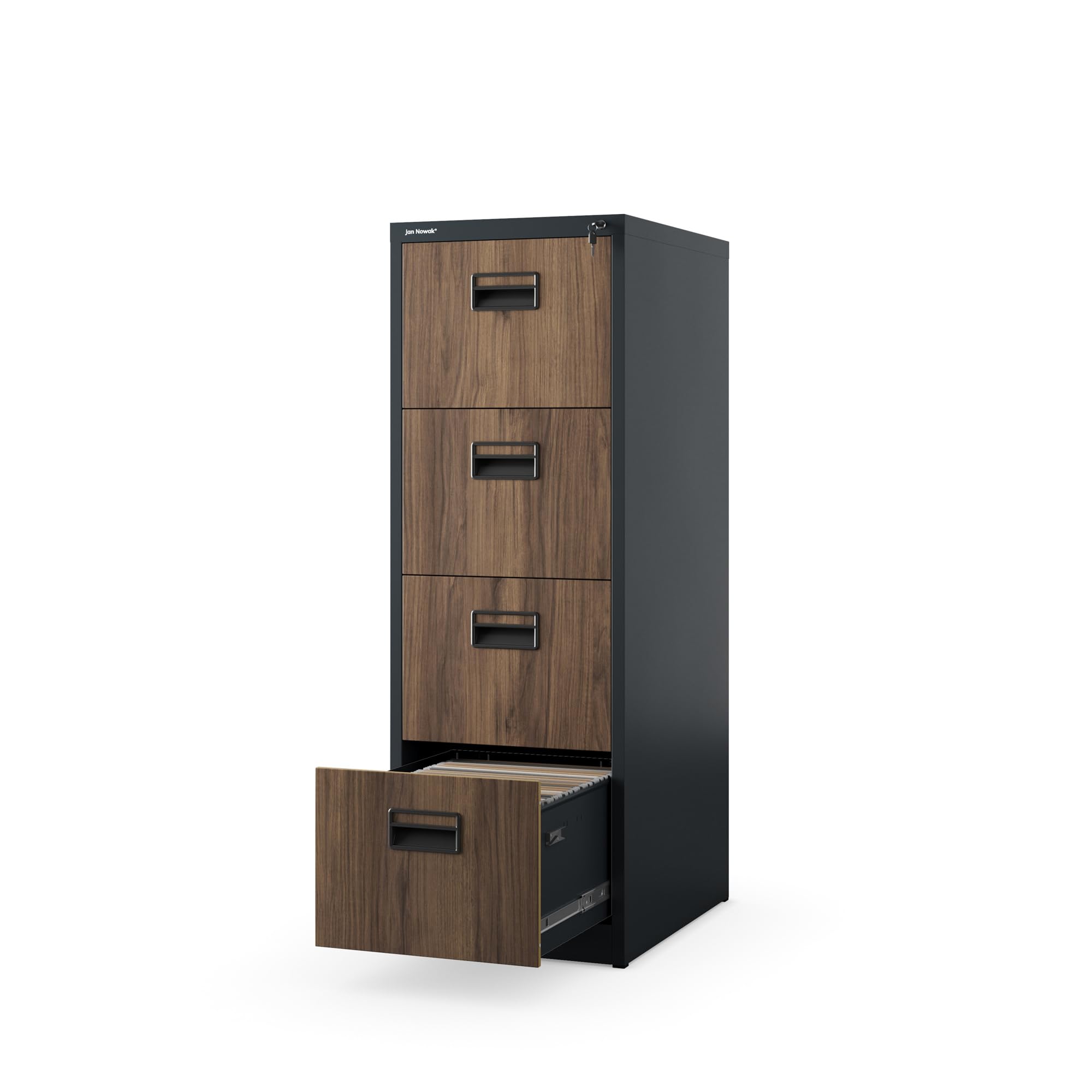 Jan Nowak Hängeregistraturschrank V004A Hängemappenschrank Büroschrank Stahlschrank Aktenschrank mit 4 Schubladen Pulverbeschichtung Stahlblech 132 x 46 x 62 cm (H x B x T) (Anthrazit/Holzoptik)