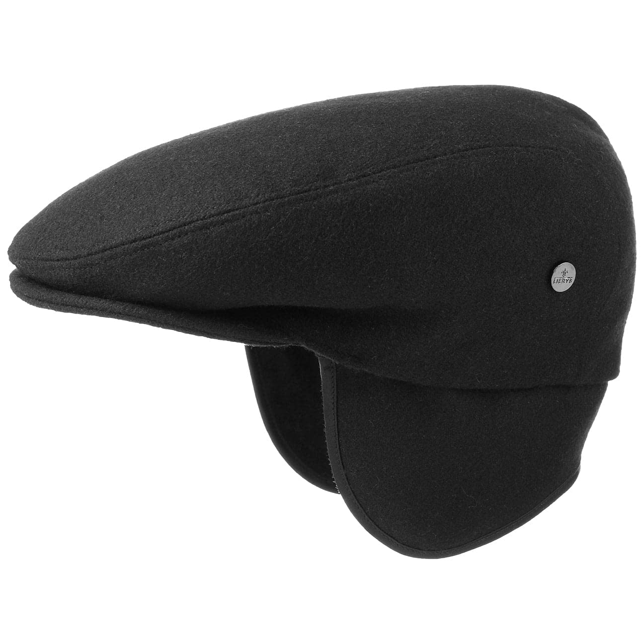 Lierys Teflon Flat Cap with Earflaps Peaked Cap Made in Italy Wool Lined Men Women Autumn Winter Black