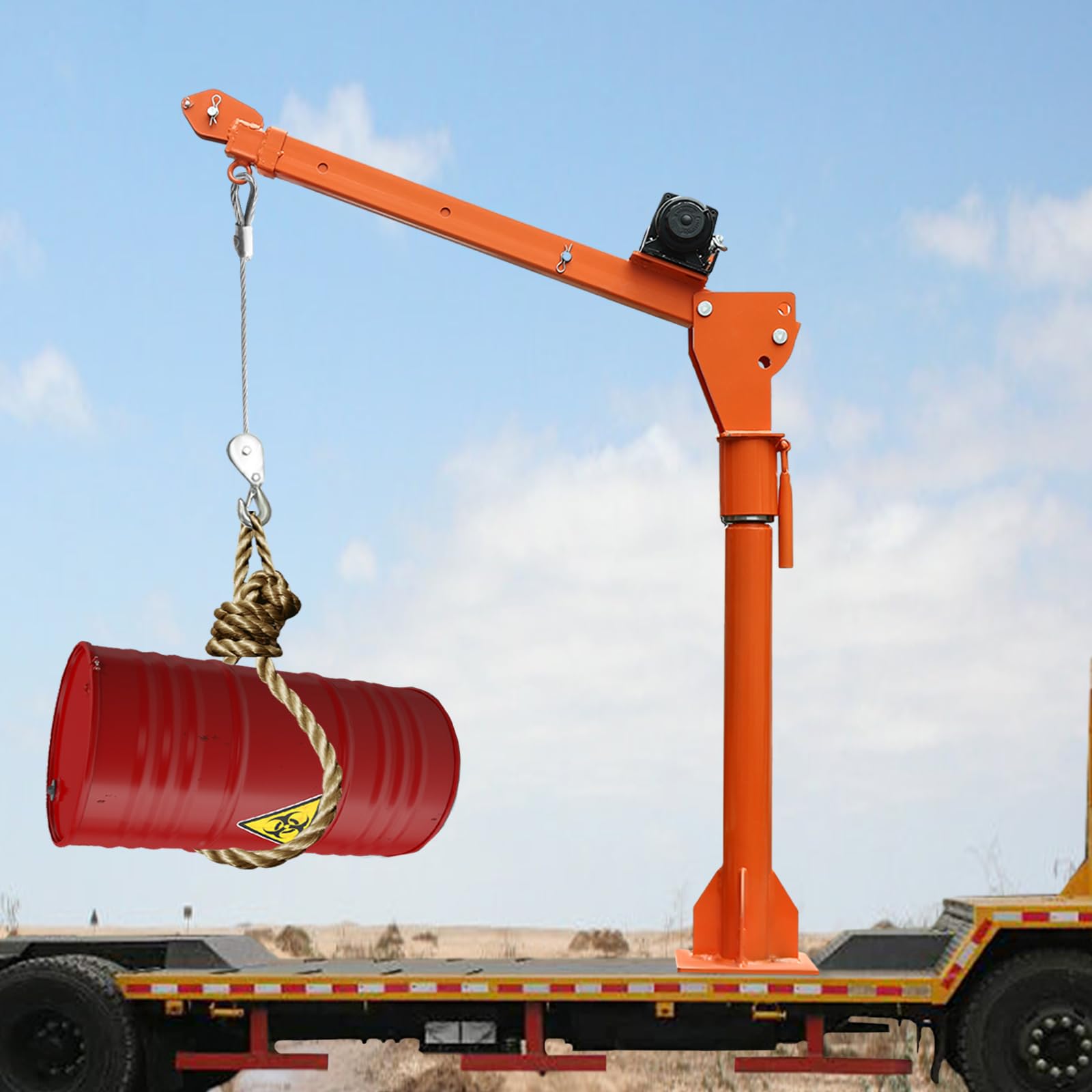 Steel Truck Mounted Crane Hoist with Winch Rope and Remote Control, Adjustable Height and Arm Length Electric Winch, 12V Truck-Mounted Crane for Construction Industry, Forestry Industry, Etc