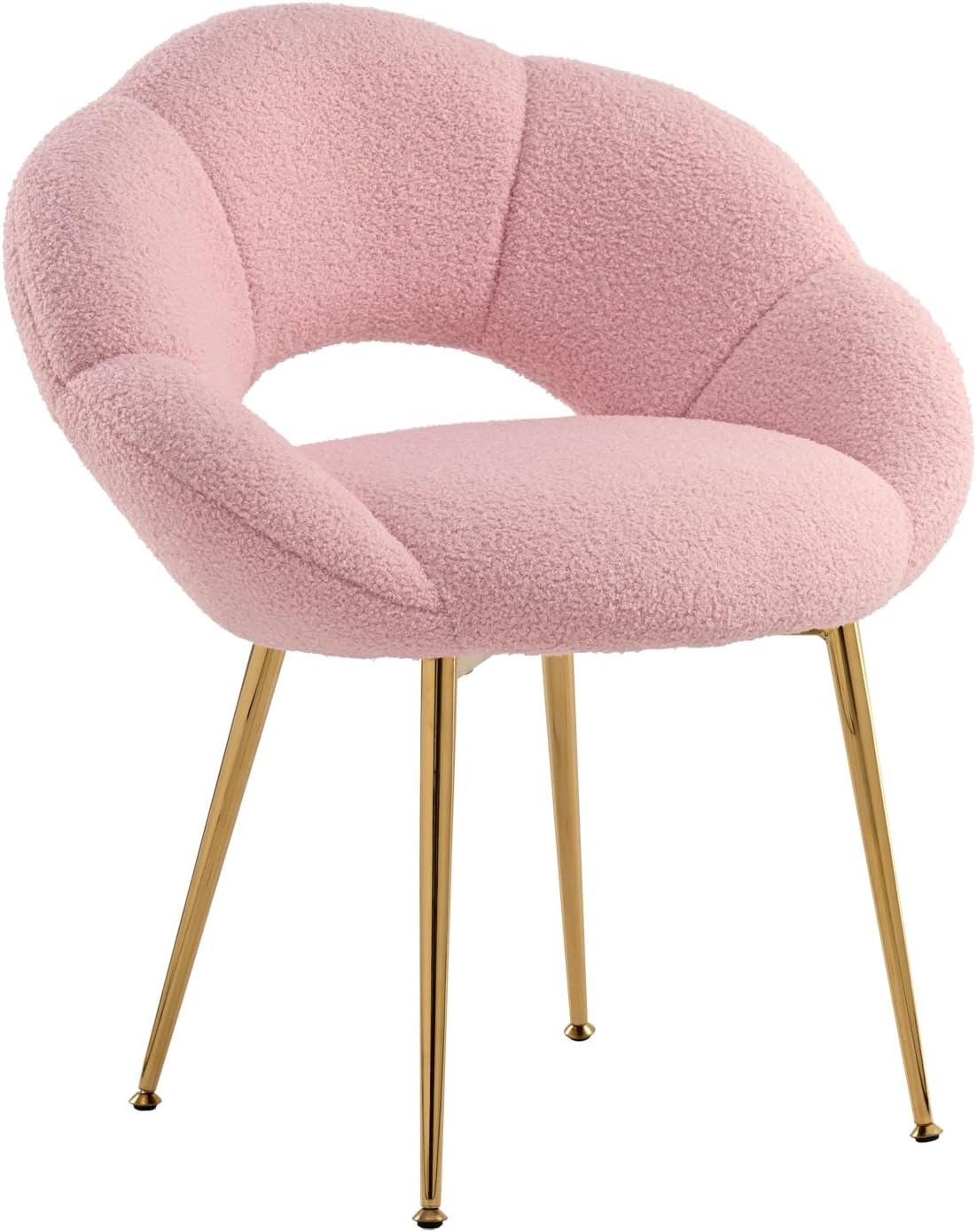 Home Office Desk Vanity Chair: Petal Cute Comfy Accent Makeup Chair with Back Arms Modern Comfortable Metal Aesthetic Make Up Chairs for Girls Women Gold & Pink