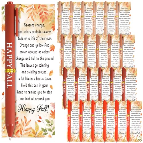Stylos à bille Happy Fall Gilprop | Lot de 48 avec cartes de vœux pour l'automne