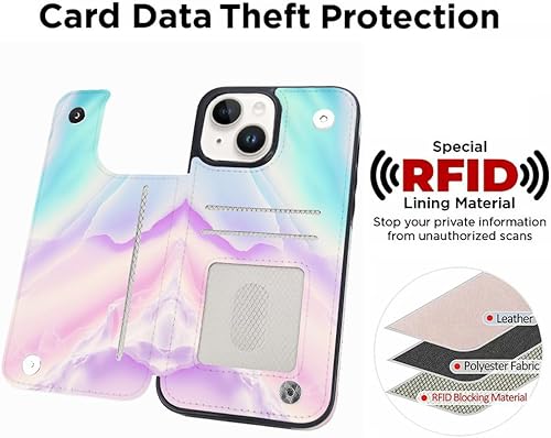 Miniatura 3 de uCOLOR Funda de piel con tapa para tarjetas compatible con iPhone 13, 6.1, iPhone 14 6.1, mujeres y niñas con tarjetero (mármol rosa pastel)