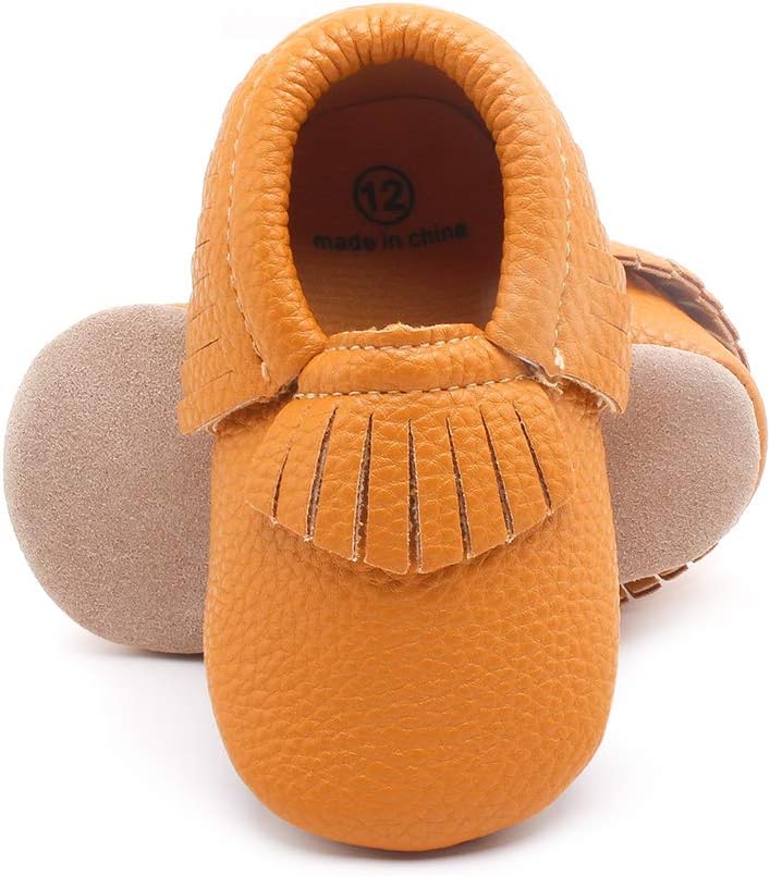 Delebao Unisex Baby Soft Sole Tassels Crib Shoes Moccasins Loafers 6-12 Months Infant C/Orange