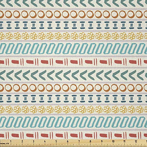 Ambesonne Striped Fabric by The Yard, Cultural Striped Boho Motif Traditional Southwestern First Nations Artisan, Microfiber Fabric for Arts and Crafts Textiles & Decor, 1 Yard, Multicolor