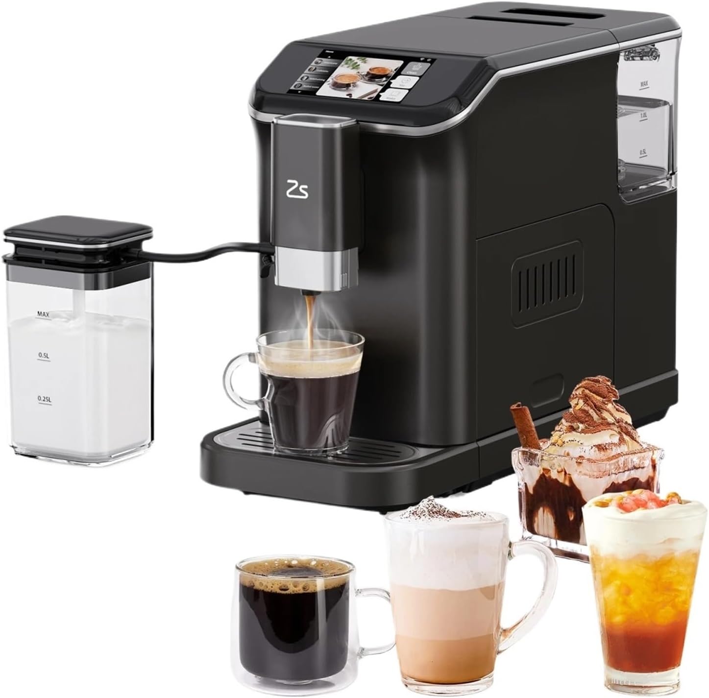 Super Automatic Espresso Machine, Barista Espresso Maker with Automatic Milk Frother and Container for Latte, Cappuccino(Black and Silver)