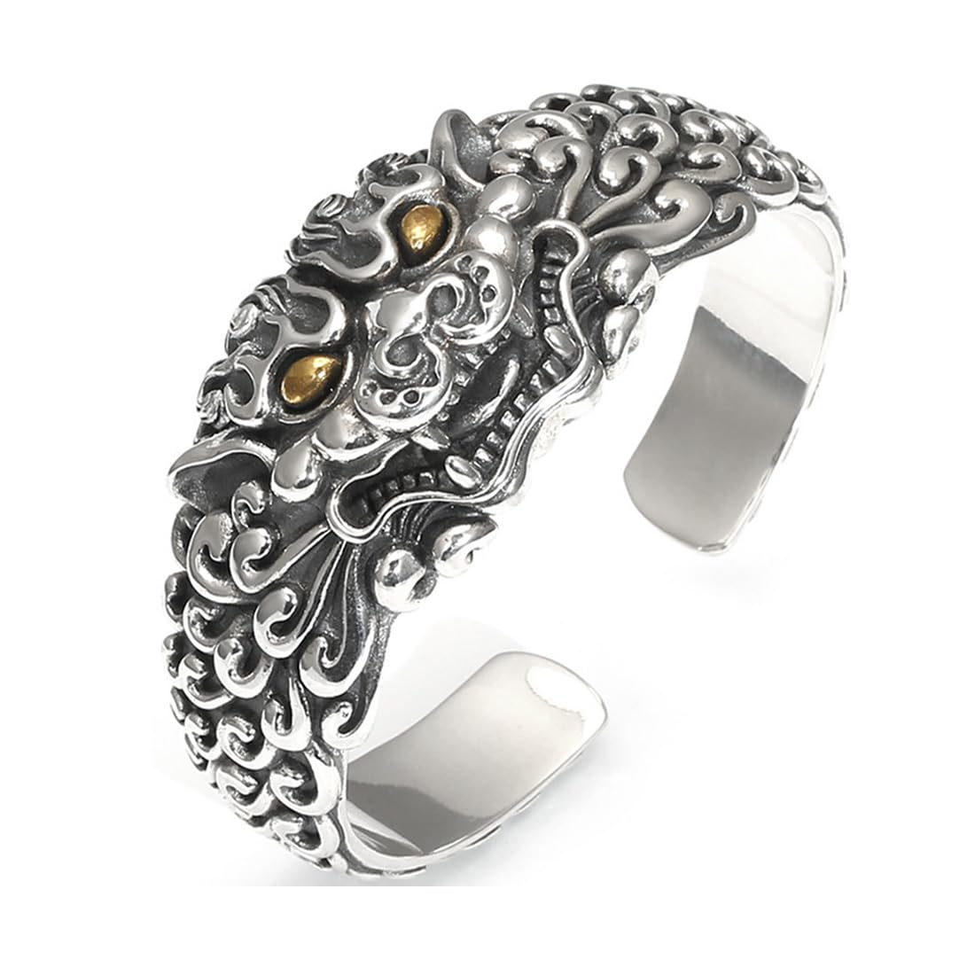 Pulsera plata ley S925 estilo retro chino, pulsera la suerte plata ley abierta y ajustable personalizada hombres y mujeres
