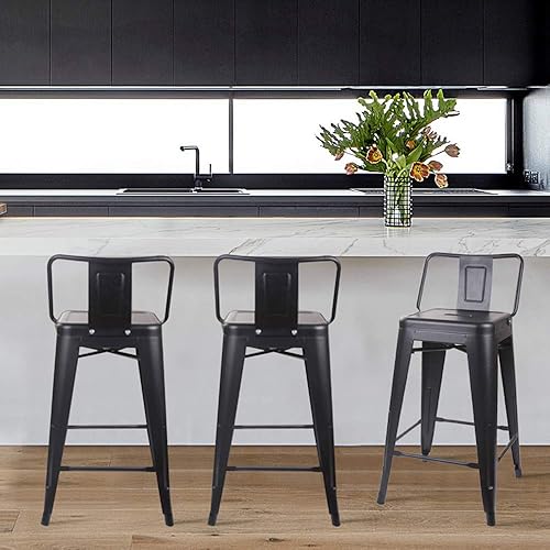 Vista 92 de GIA Taburete de metal con respaldo bajo de altura de mostrador de 24 pulgadas con asiento de cuero vegano, color plateado