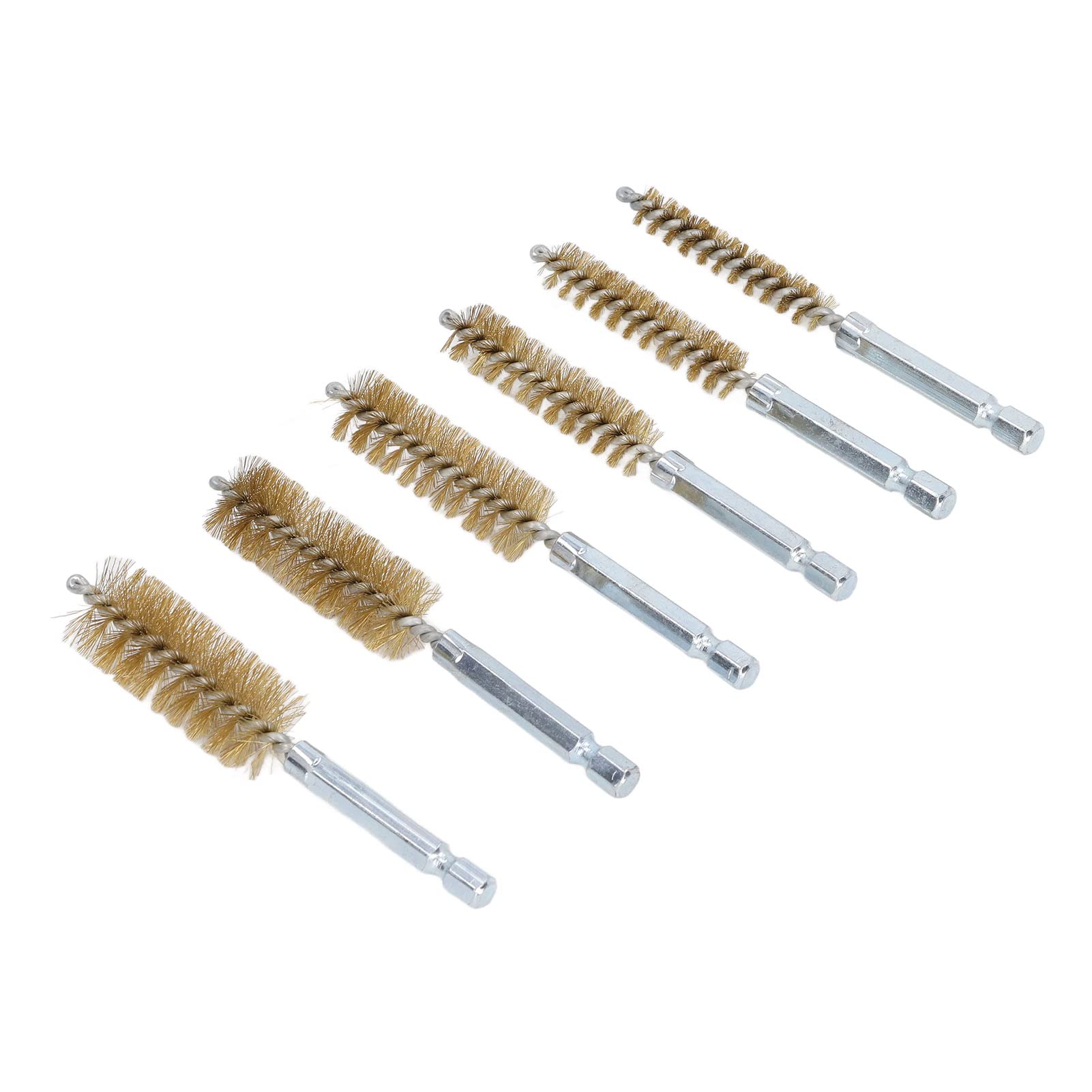 6 Pieces Bore Brush Cleaning Brush Set for Electric Drill Impact Driver, Hex Shank Design, Brass Wire (Brass Wire (Yellow))