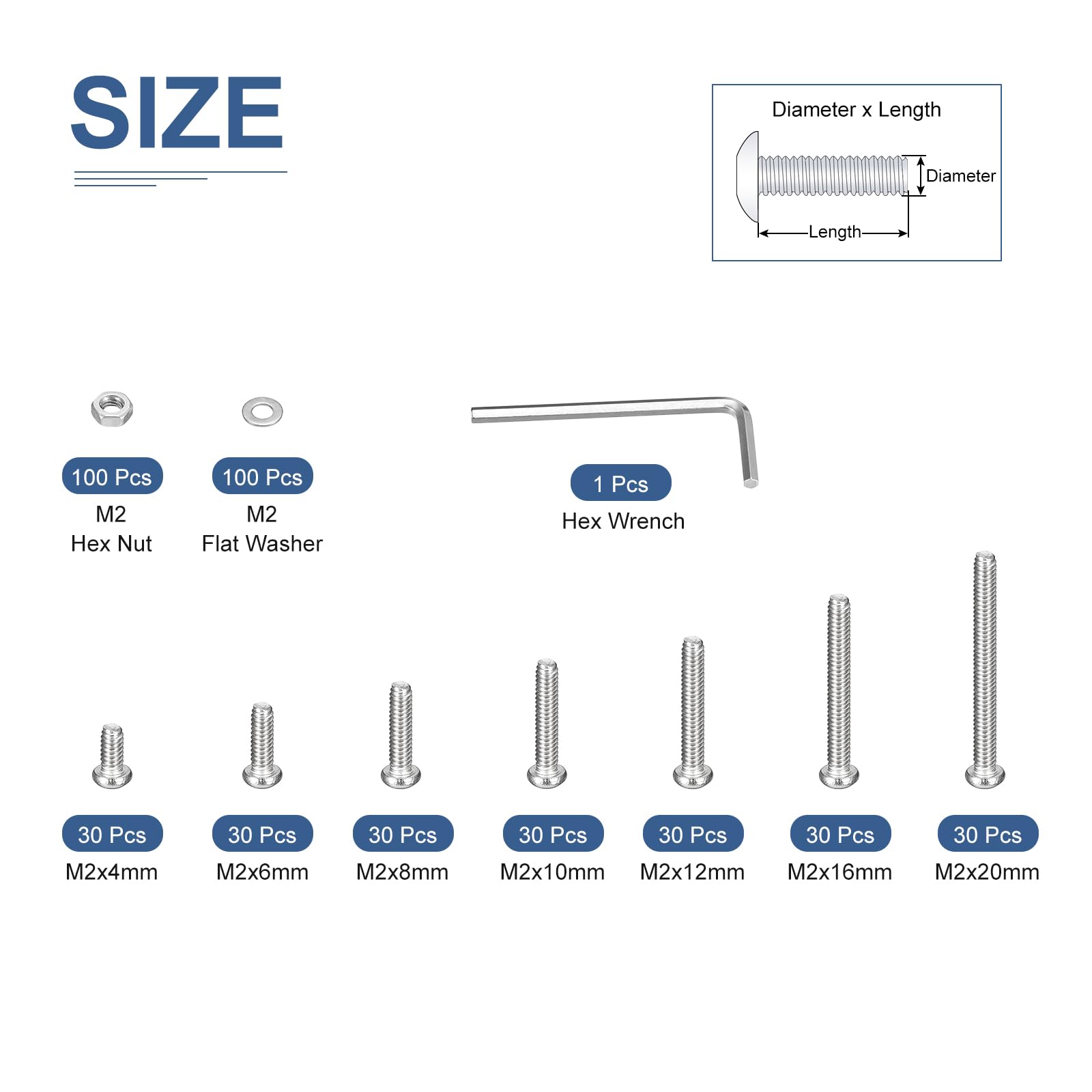 DTGN 410Pcs M2 Button Head Socket Cap Screws - Image 2
