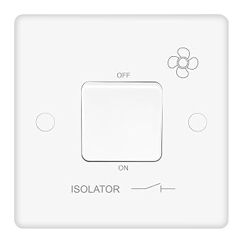 Vector 10AX 3-Pole Fan Isolator Switch   1 Gang 1 Way White Gloss, Bathroom Extractor Fan Isolation Switch, Includes Fixing Screws & Screw Caps, UK Standard Wall Mount