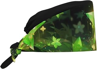 Bouffant Scrub Caps Green Light and Shadow Stars Prints - Adjustable Surgical Caps for Men and Women