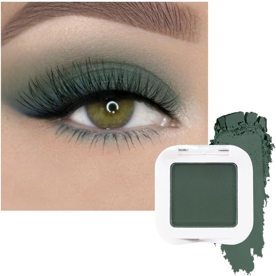 evpct Dark Green Matte Single Eyeshadow Palette, Forest Green Eye Shadow Palette Makeup Singles for Older Women Matte, High Pigment Long Lasting Mini Monochrome Eyeshadow Sombra Para Ojos, 16