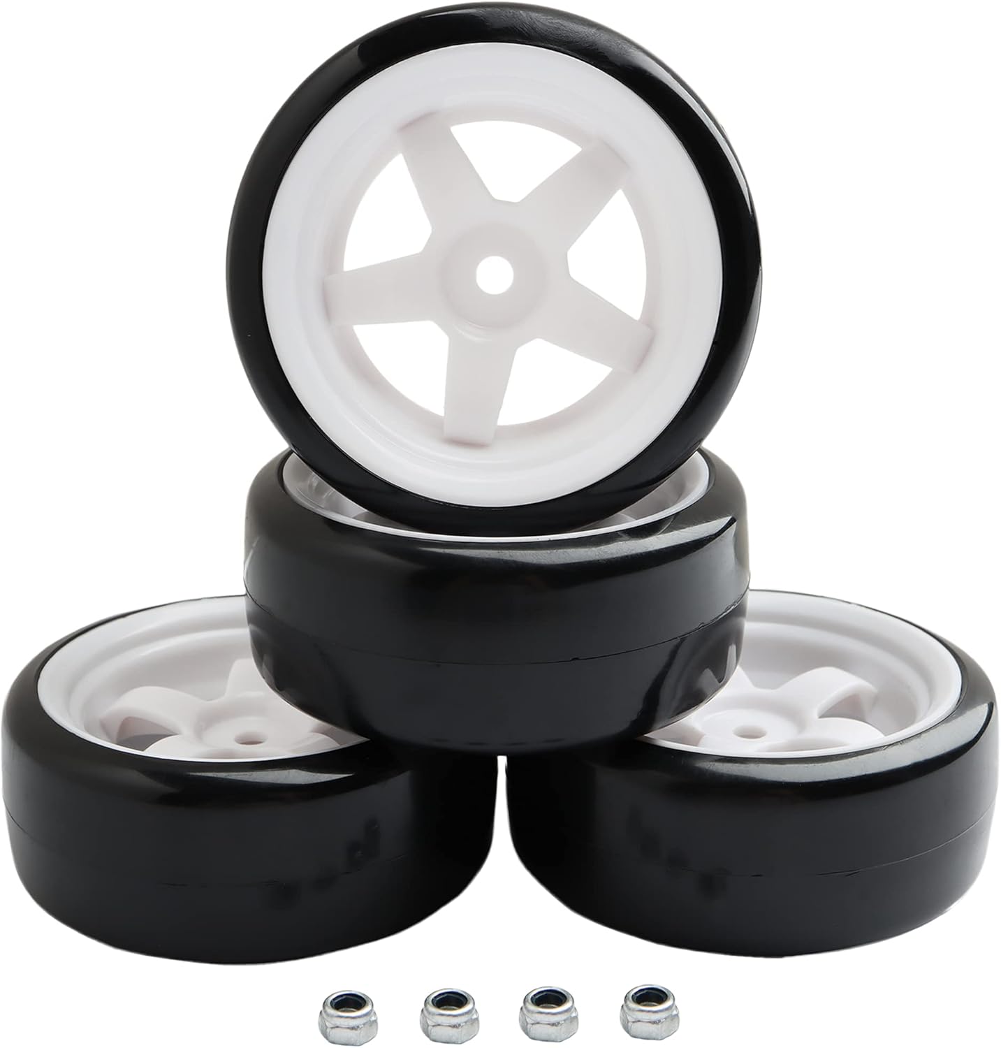 4PCS 12mm Hub Wheels,1:10 63mm Hard Plastic RC Drift Cars On Road Touring Racing Bald Tires for Traxxas HSP Tamiya HPI Kyosho On-Road Drifting Car Trucks(White)