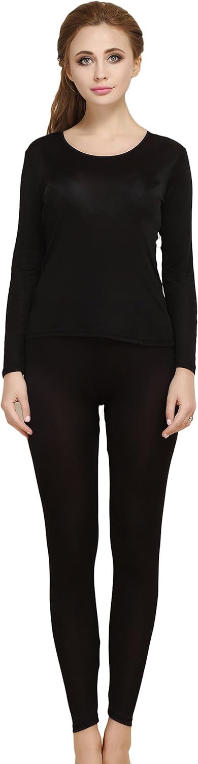 CLC Women's Pure Mulberry Silk Knitted Thermal Underwear Pajama Set