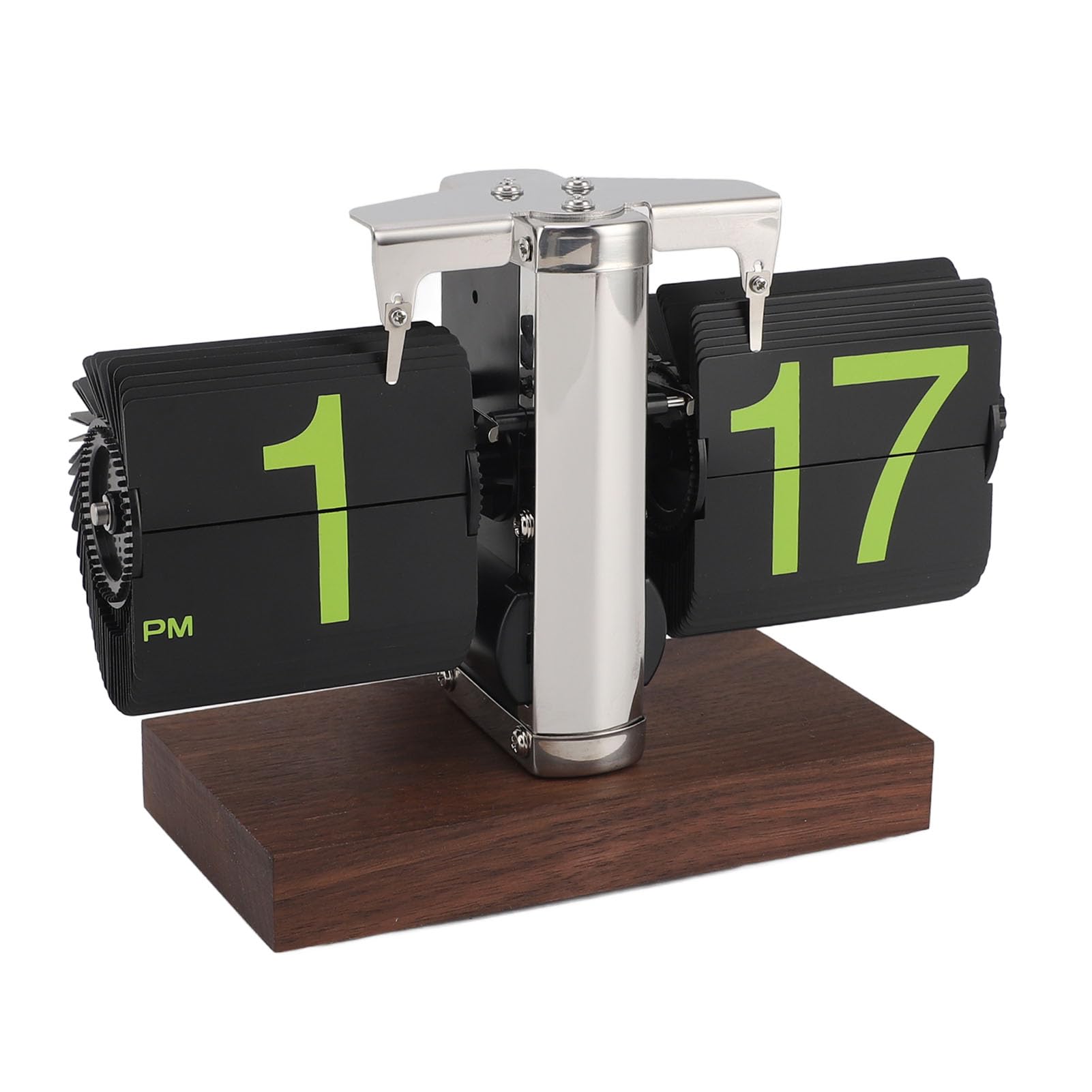 Rengue Reloj Digital con Tapa, Funciona con Pilas, Mecánico Retro, con Base de Nogal Negro y Cuerpo de Acero Inoxidable, Pantalla Grande de Fácil Lectura de 12 Horas para Escritorio, Oficina,