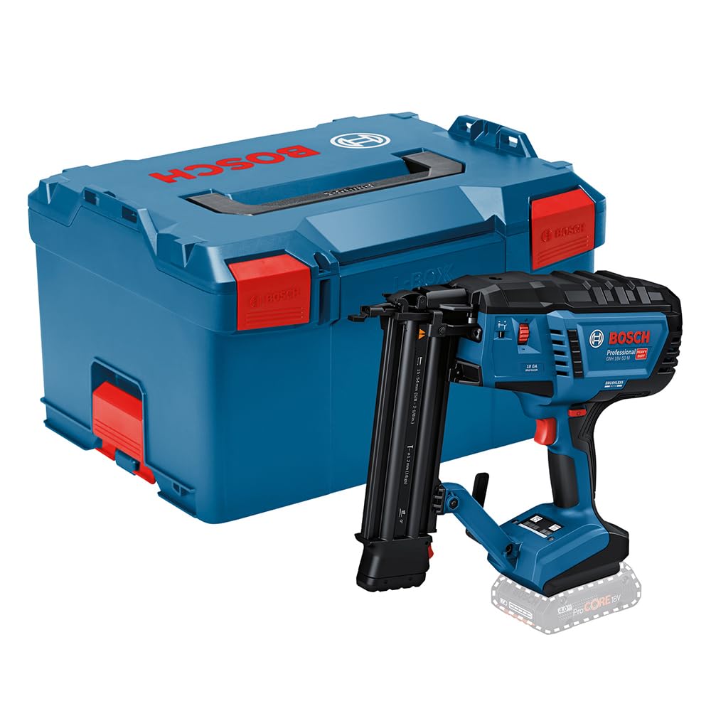 Bosch Professional 18V System Chiodatrice legno GNH 18V-50 M (azion.sing./a contatto,idonea per i seguenti chiodi: 16–54 mm,18 GA (1,2 mm) e ang. caricatore da 0°, L-BOXX, senza batt./caricabatt.)
