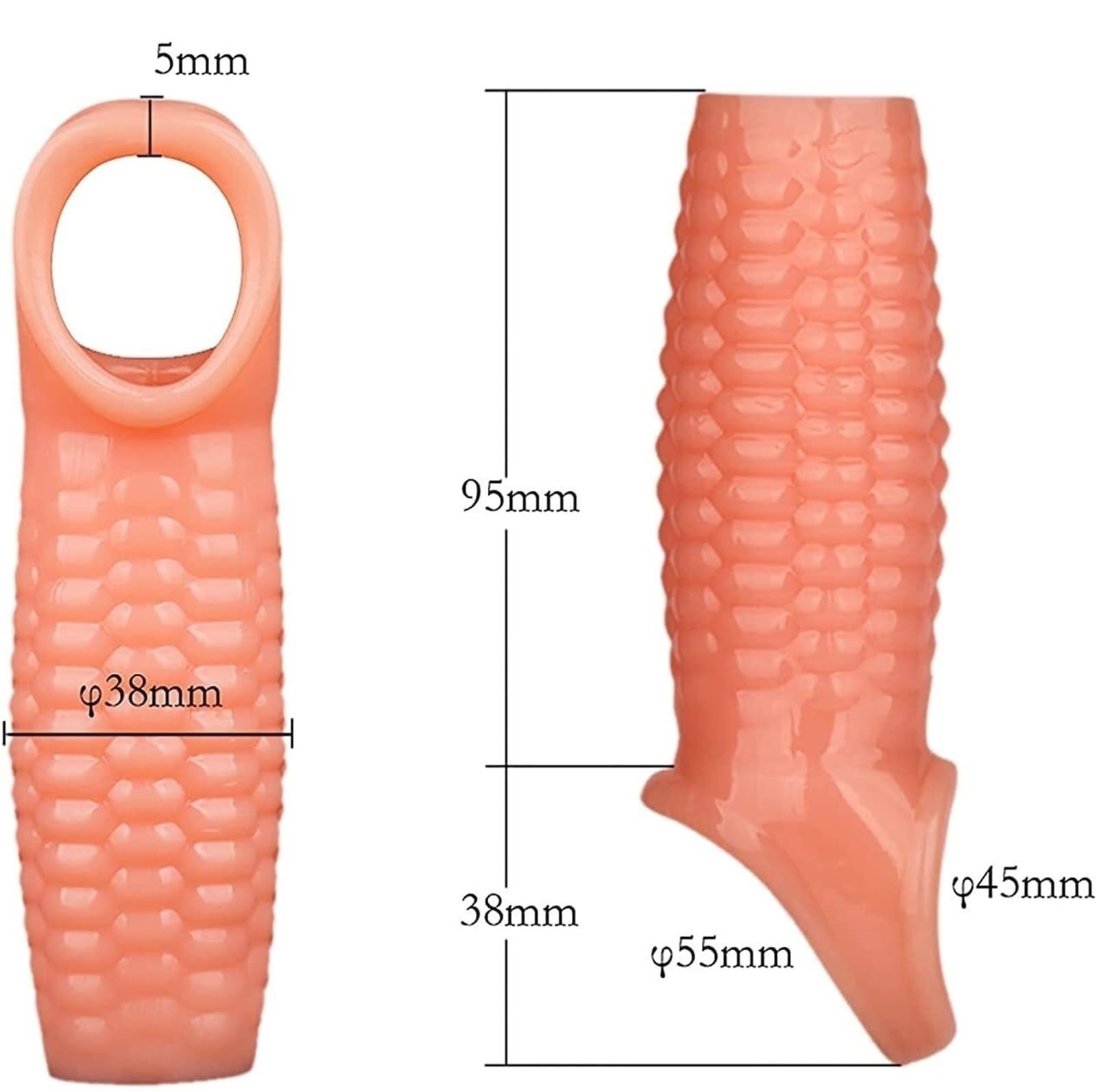 Custodia in silicone riutilizzabile, dotata di protuberanze a forma di pannocchia, con prolunga flessibile e prolunga a rilascio ritardato