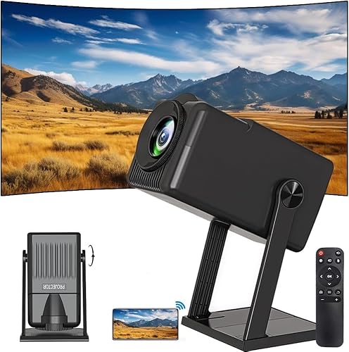 Mini Proyector Portátil HD WiFi6+BT5.0 Android11, Corrección Automática(Dirección Vertical), con Altavoces, Ajuste de Angulo Múltiple de 360° Sentado Mirando y Acostado