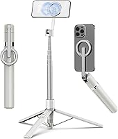 TONEOF 68" MagSafe Magnetic Selfie Stick Tripod: Aluminum Holder, 360° Rotation, Rechargeable Remote for iPhone/Android Travel Vlogging (Beige Gray)