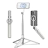 TONEOF 68" Magnetic Selfie Stick Tripod with Aluminum Strong Magnetic Holder for Magsafe, 360° Rotatable Travel Phone Tripod Stand with Metal Ring & Rechargeable Remote for iPhone/Android(Beige Gray)