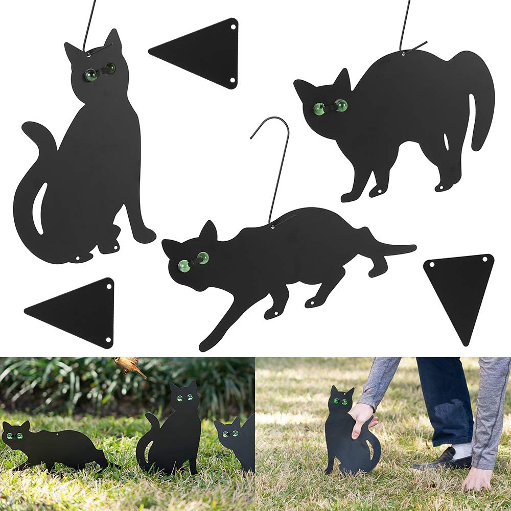 3X Black Cat Silhouette for Garden Cats Scarer with Marble Eyes Harmless Bird Deterrent Fox Rodent Repeller Decorative Weatherproof Silent Ecological