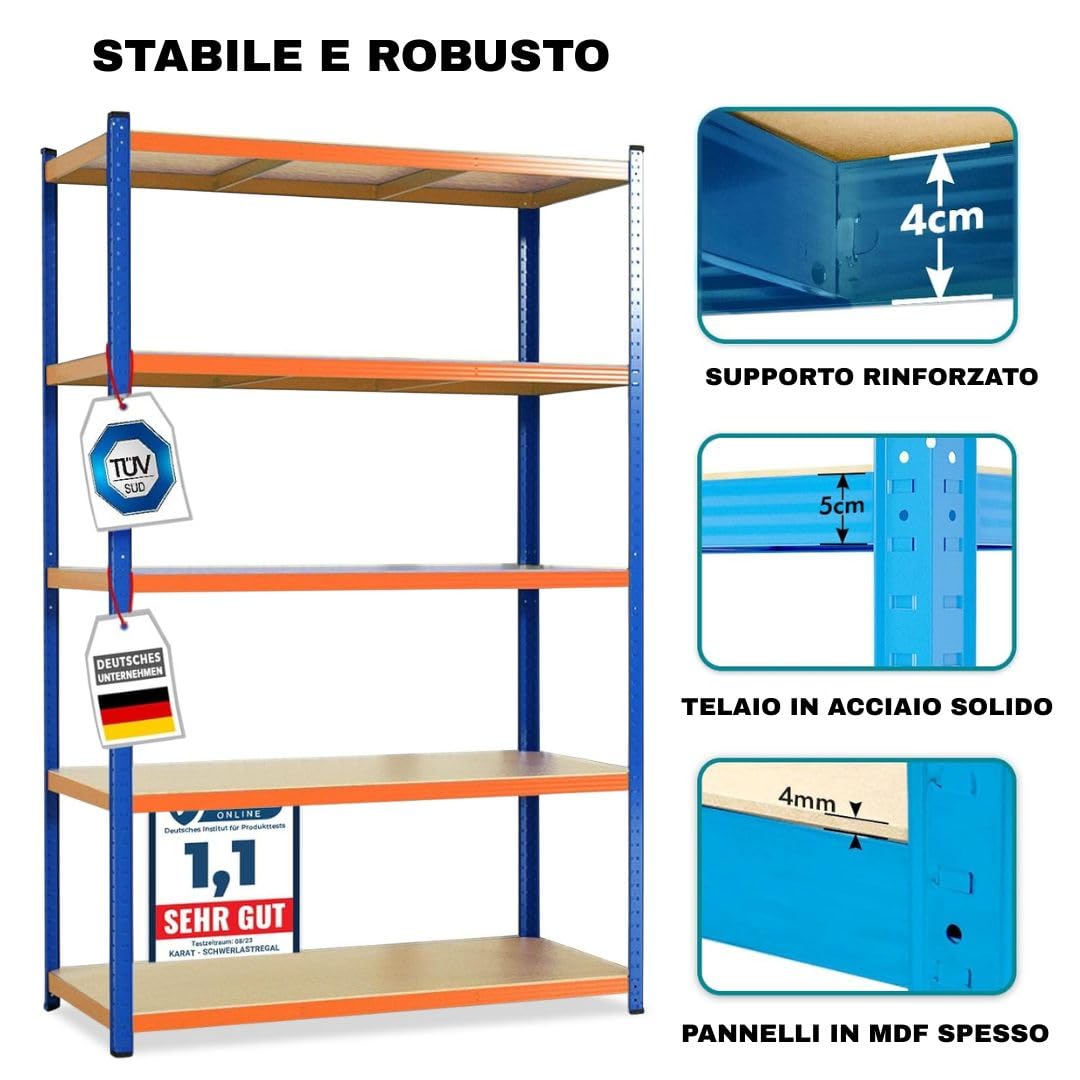 KARAT Scaffale per carichi Pesanti, XXL, 200 x 180 x 60 cm, per Garage, Cantina e Officina, scaffalatura Larga, Cantina, scaffale da Officina (TitanRack Big)