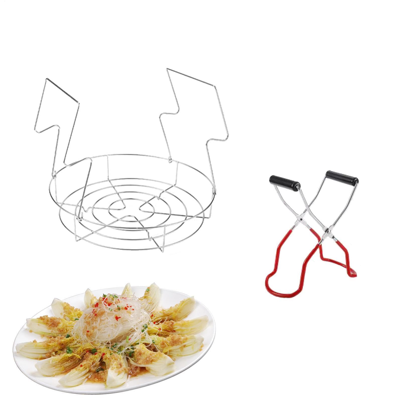 Grille pour conserves - Grilles de stérilisation en Acier Inoxydable de 2 pièces avec élévateur de bocaux, en Forme de cœur, grilles pour Vaporisateur Pliables Plates de 29 x 24,5 cm, Clip Anti-