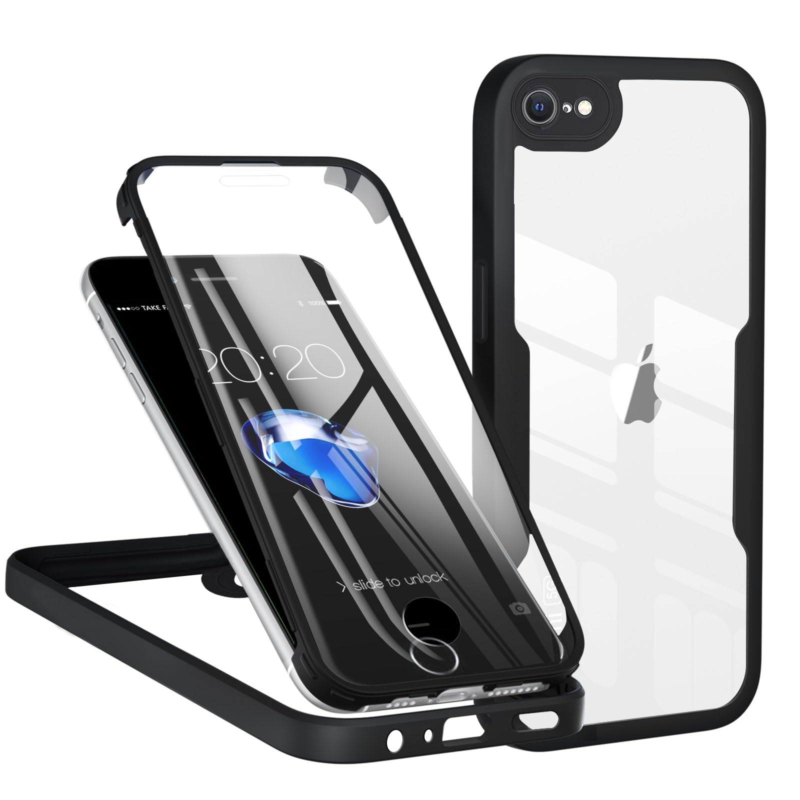 Knoowcase Custodia IPhone SE 2022/2020/8/7 | Protezione Schermo Integrata | Antiurto Completa | Retro Trasparente
