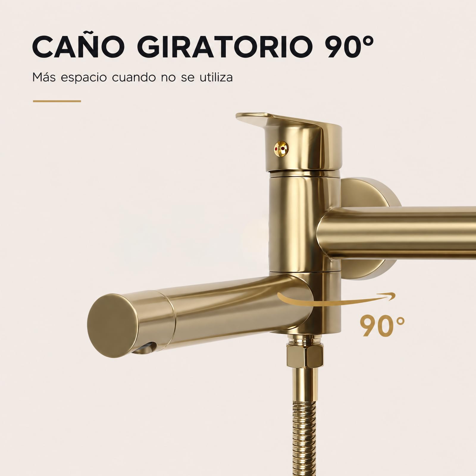 Grifo de bañera y ducha monomando dorado con ducha de mano, latón