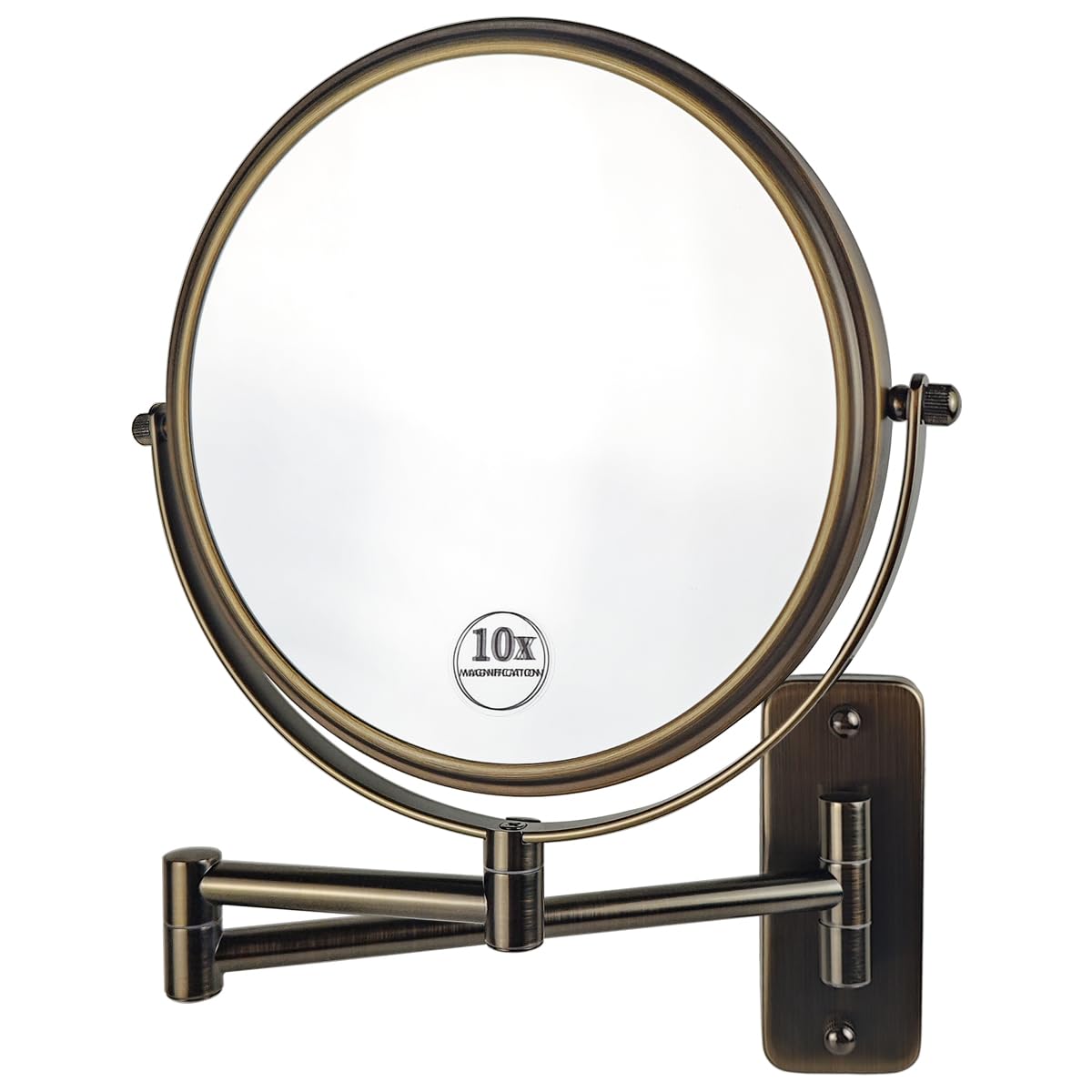 Espejo de maquillaje para baño, espejo lateral doble montado en la pared con brazo de natación para rotación de 360 grados, aumento 1X/10X para tocador, baño, dormitorio (10X)
