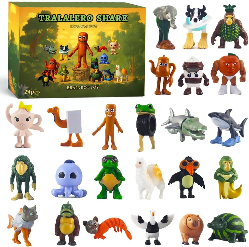 Italian toy Brainrot Action Figures Set,Funny Collectible Figures for Kids & Adults,Tralalero Tralala-Inspired,Creative Shark,Monkey and More Toys,Safe Gifts for Fans Ages 6+ (G-24PCS)