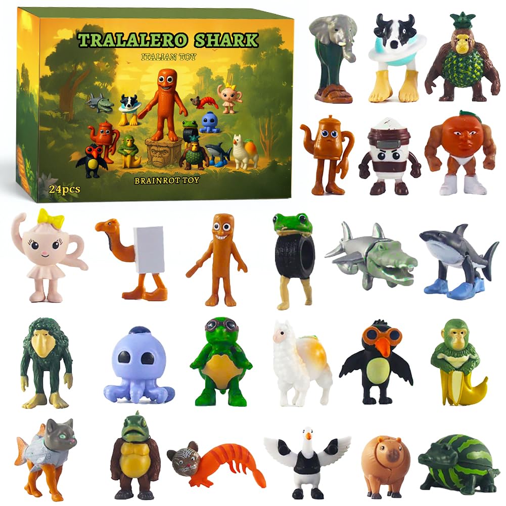 Italian Brainrot Action Figures Set,Funny Collectible Figures for Kids & Adults,Tralalero Tralala-Inspired,Creative Shark,Monkey and More Toys,Safe Gifts for Fans Ages 6+ (G-24PCS)