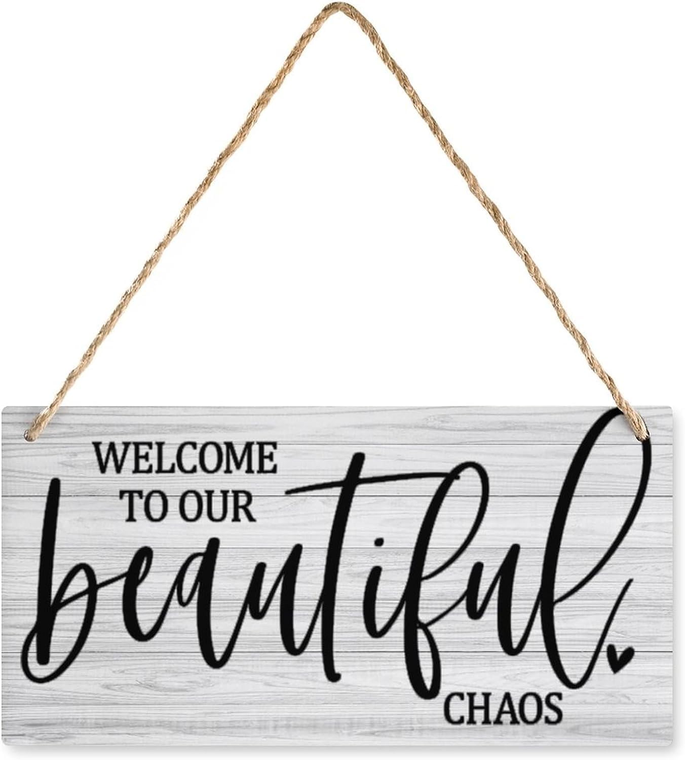 Pibonto Women's Wall Art 5X10 Inch Hanging Wood Sign Home Decorative Welcome To Our Beautiful Chaos Printed Wall Plaque Wood Signs, Hanging Rustic Family Signs For Home Decor Gift