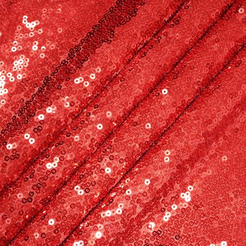 Eternal Beauty Red Sequin Fabric by The Yard, 2 Yard Red Satin-Backed Thicken Sequin Fabric，50 Inch Width Glitter Material for Party Decor Bridal Dress Wedding Decor and DIY Handmade Sewing — view 2