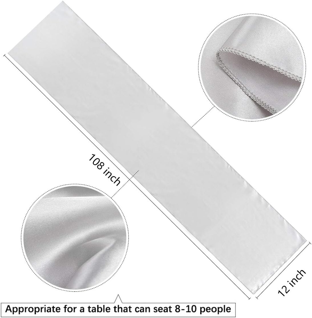 B-COOL Silver Table Runner Satin Table Runners Wedding Table Runners Silk Smooth Fabric for Wedding Party Decorations 20 Pack 12x108 inch