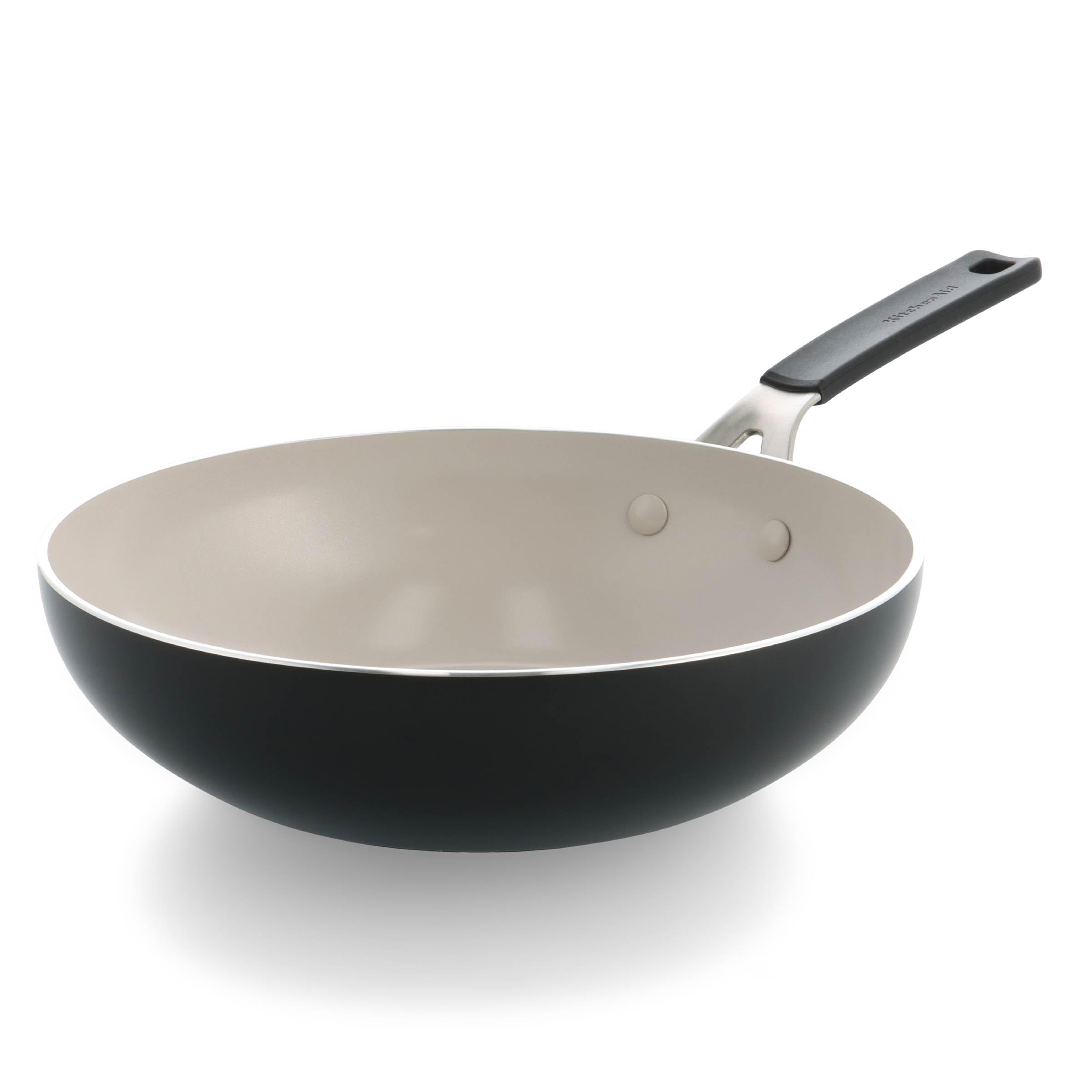 KitchenAid Aluminium Wok Ceramica Antiaderente, 28 cm/3,69 L, Senza PFAS, Compatibile Induzione, Manico Acciaio Inox, Adatto Forno, Lavabile Lavastoviglie, Nero