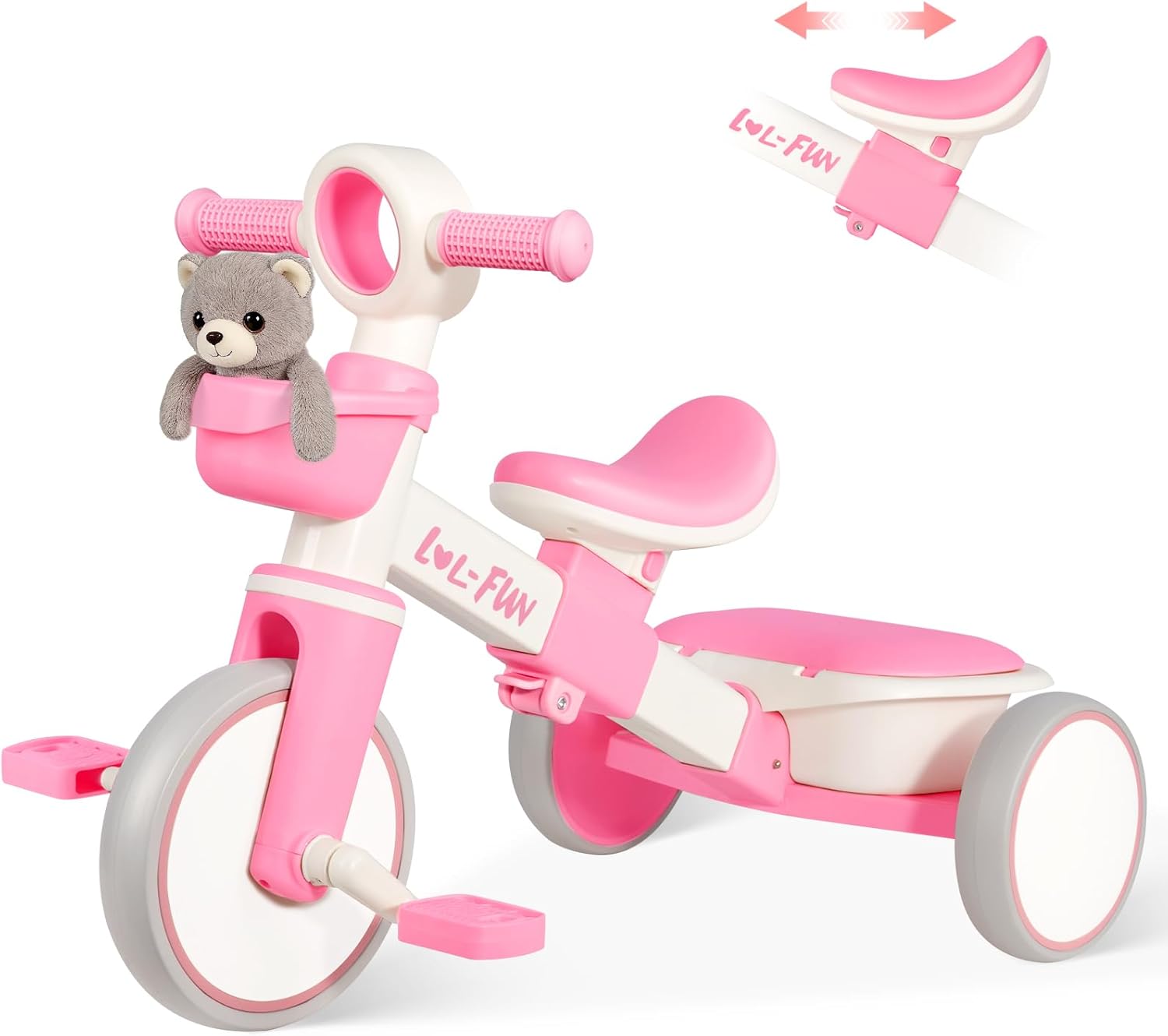 Tricycle for Toddlers 1-3 Years Old Toy, Adjustable Kids Bike for Boys Girls Birthday Gift Age 2-4, Baby Trike with Storage Baskets & Removable Pedals