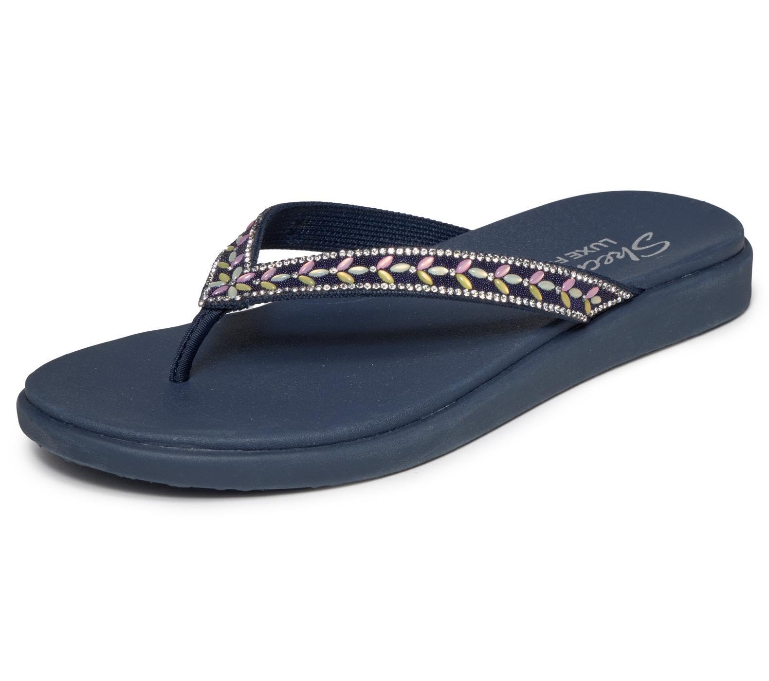 Skechers Women's Black Meditation Luxe - Classic Rom Toe-Post Sandals Navy/Multi - Size 7