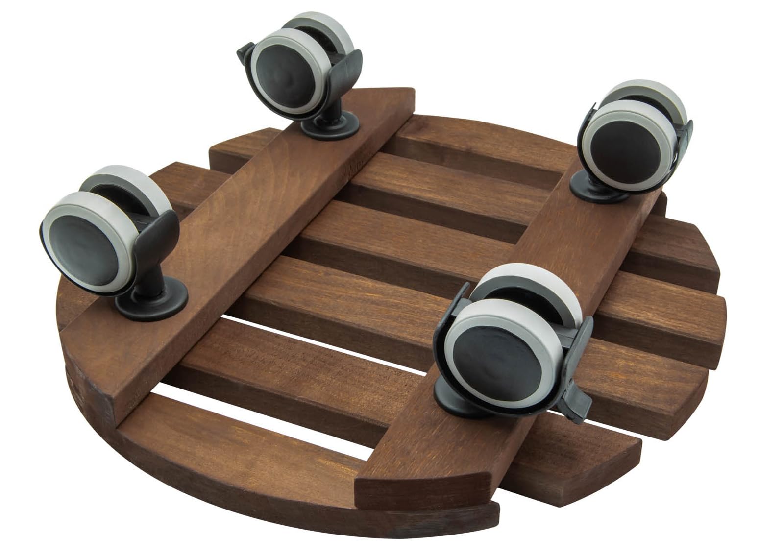 Set 2 uds Base con Ruedas para Macetas Ø 30 cm – Listones de Madera de Aliso FSC 15,5 mm de Espesor, hasta 100 kg, Ruedas 360° Silenciosas con Freno, Interior/Exterior, Resistente a UV y Humedad
