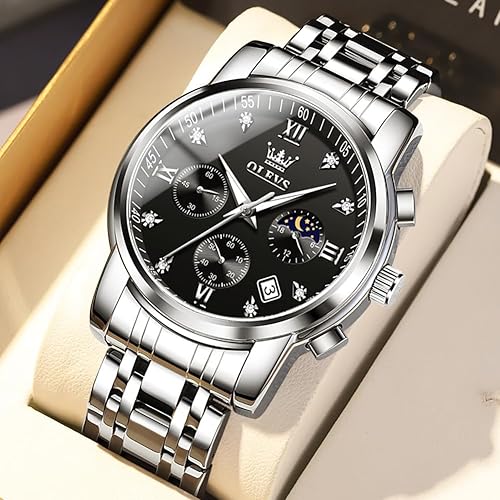 Miniatura 9 de OLEVS Watch for Men Diamond Business Dress Analog Quartz Stainless Steel Waterproof Luminous Date Two Tone Luxury Casual Wrist Watch Blue