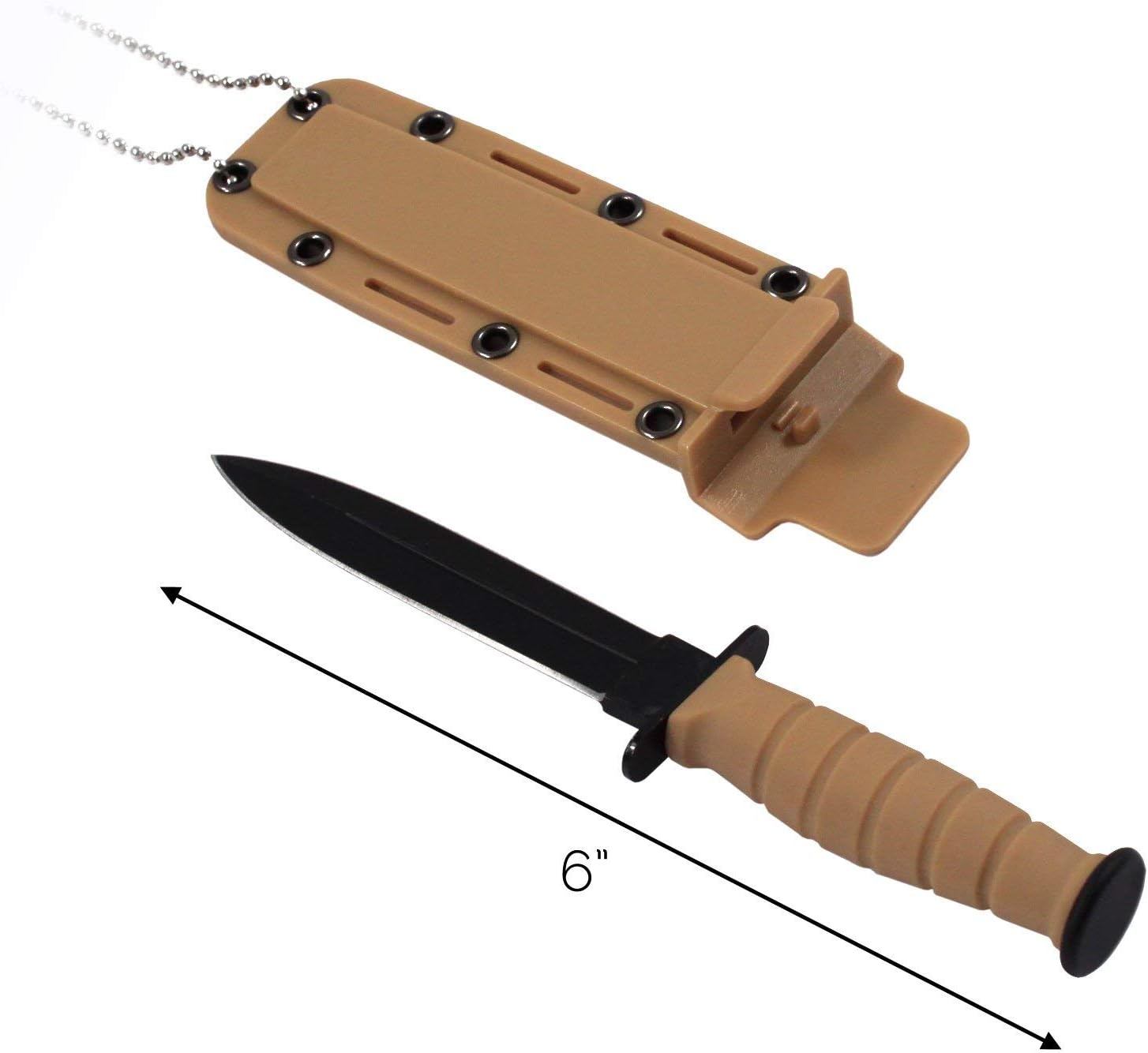 ASR Tactical Serrated Fixed Blade Outdoor Camping Wearable Neck Knife With Sheath, 6", Tan