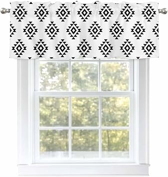 Valances for Windows Classic Black Pattern Abstract Tribal Aztec Western Rod Pocket Kitchen Window Curtain Valance, Window Treatment Valance Curtains for Kitchen Living Room Bathroom, 60"x18"
