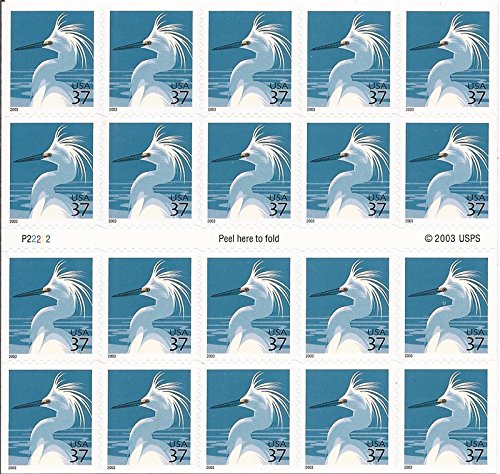 United States Postal Service USA 2004 Snowy Egret Booklet Pane of 20 Postage Stamps, Catalog No 3830a