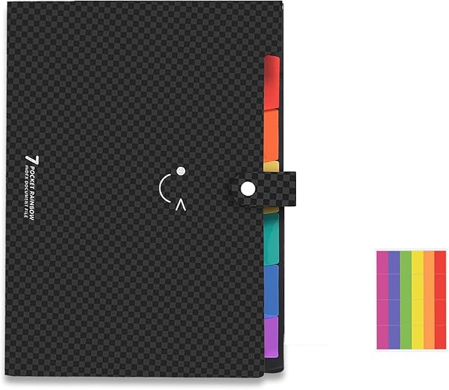CLOUDIA 7 Pockets Expanding File Folders with Labels, Letter A4 Paper Organizer Folder, Accordion Document Organizer for School (Black)
