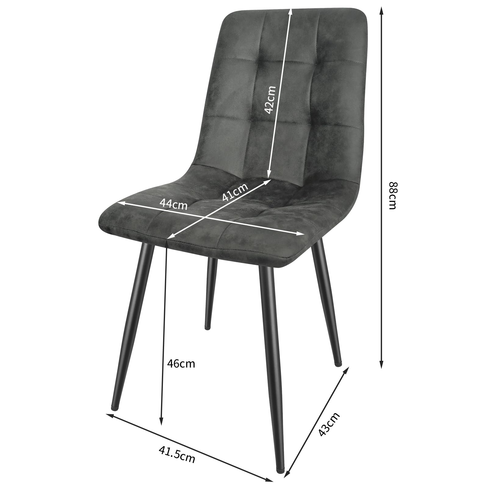 JIJIAN Set di 4 Sedie Sala da Pranzo, Sedie da Cucina in Tessuto Tecnologico, Sedie imbottite per Soggiorno con Gambe in Metallo Nero, Adatte per Sala da Pranzo, Sala d'attesa, Grigio Scuro