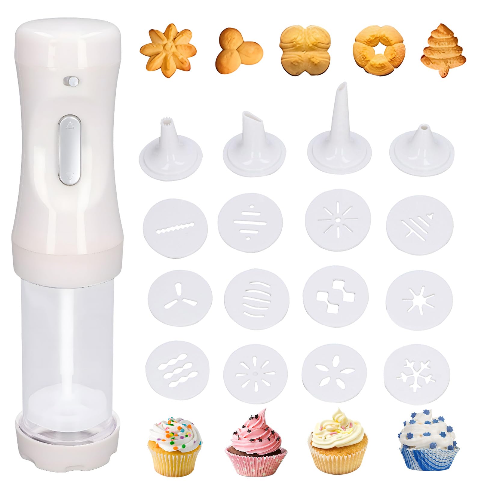 Electric Cookie Press Gun, Cookie Maker Kit, Cookie Press for Baking with 4 Piping Tips and 12 Cookies Discs, Cookie Maker Machine for Making and Decorating Cookies