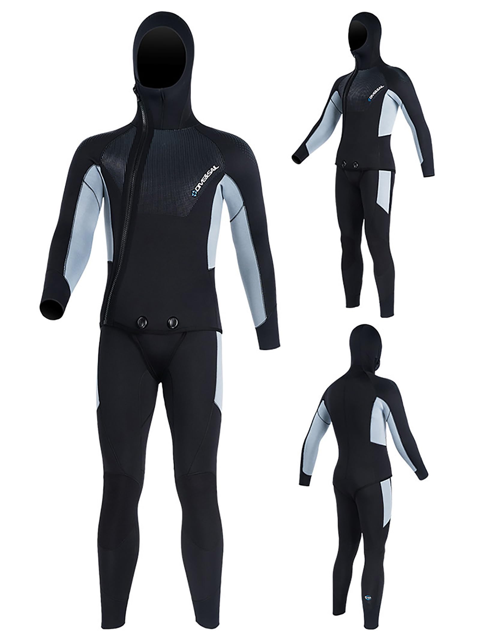 Nero,M,Muta in Neoprene 5mm per Uomo, Due Pezzi, con Cappuccio, Cerniera Frontale, Calda, Protezione UV per Snorkeling e Immersioni