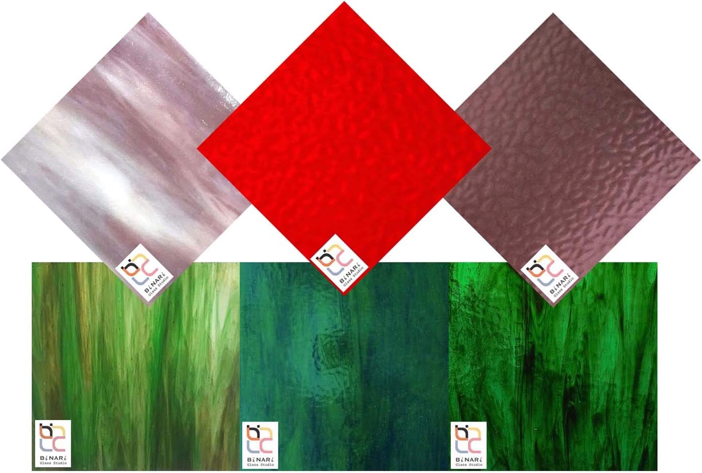 Wissmach 6 Sheet Mixed Color Variety,Cactus, Stained Glass Pack and Mosaic Glass (8"x6") by BiNARi Glass Studio