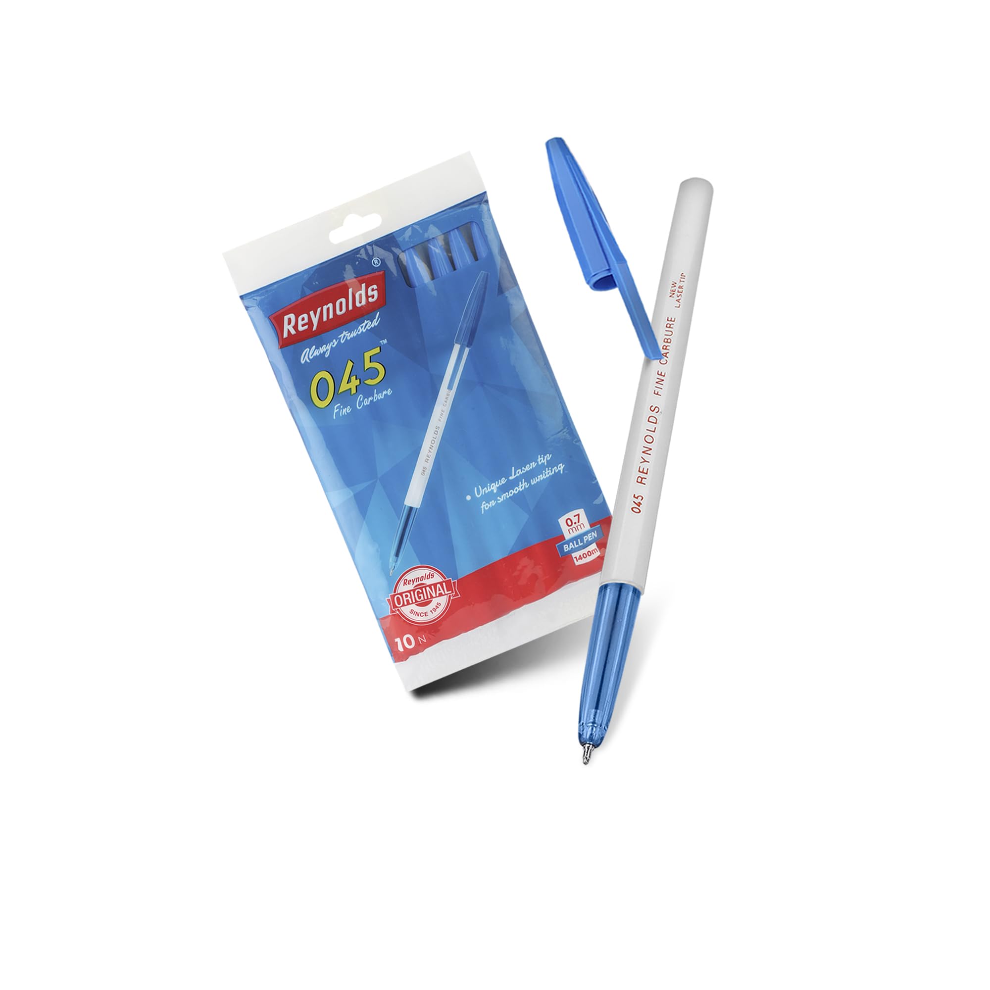 Reynolds 045 Blue Ball Pen 0.7mm – Pack of 10, Smooth Grip